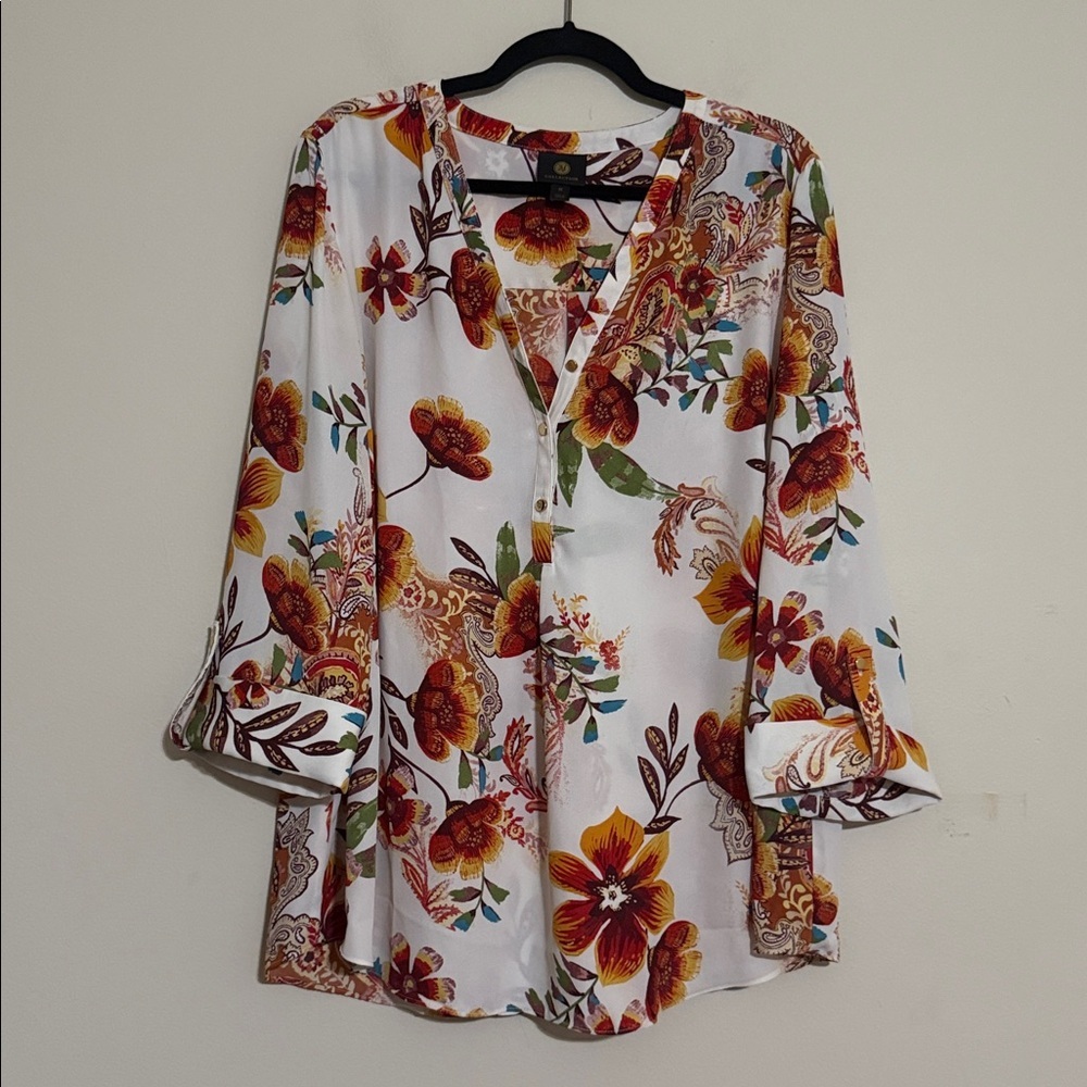 JM Collection White Orange Floral Blouse women 2X casual office boho festival - Picture 8 of 8